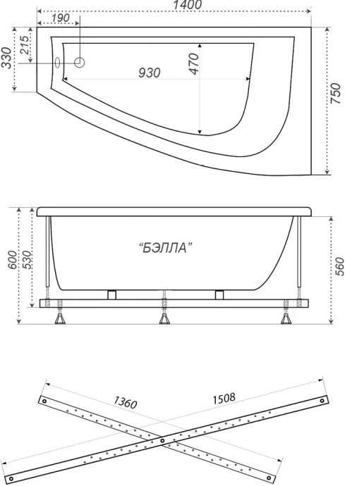Акриловая ванна Triton Бэлла 140x75 L с каркасом, Щ0000044605 - 5