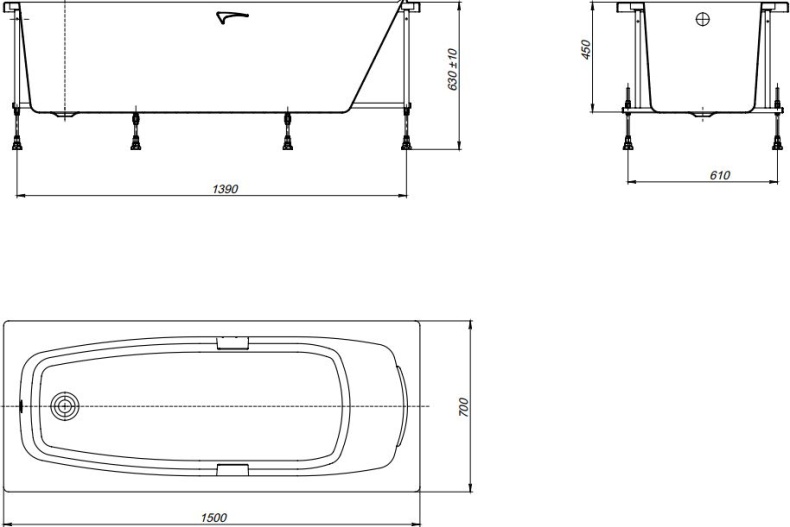 Акриловая ванна Roca Sureste 150x70 см  ZRU9302778 - 4