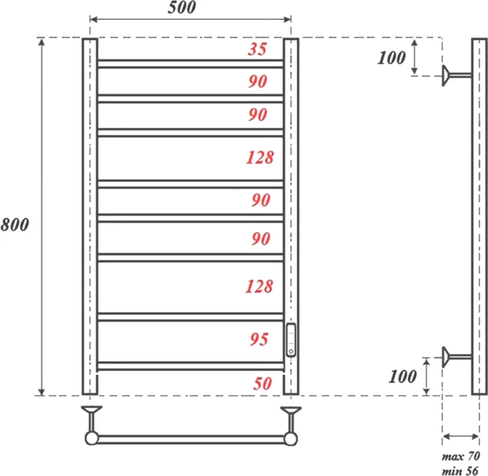 Полотенцесушитель электрический Point Аврора 50х80 черный PN10858B - 1