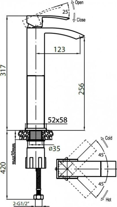 Смеситель Cezares Quattro C LC-01 W0 для раковины QUATTRO-C-LC-01-W0 - 1