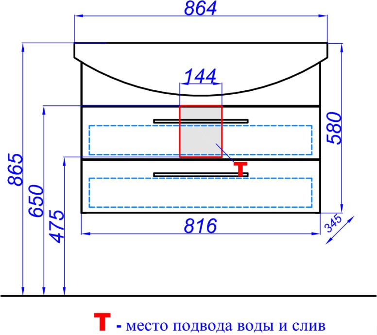 Тумба с раковиной Aqwella Allegro 85 с 2 ящиками - 5