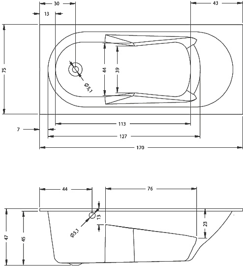 Акриловая ванна Riho Bathtubs Lazy 170х75 L B080001005 - 2