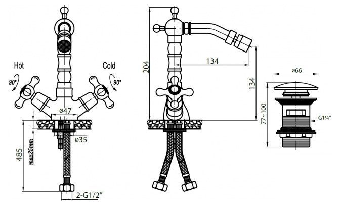Смеситель Cezares Retro BS2-02 для биде RETRO-BS2-02 - 1