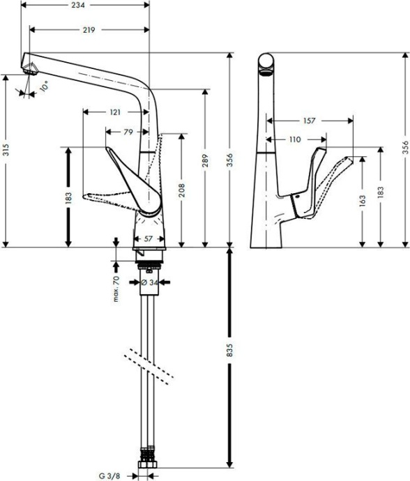 Смеситель Hansgrohe Metris 14822000 для кухонной мойки - 6