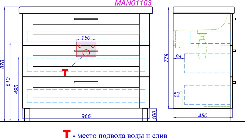 Тумба для комплекта Aqwella Manchester 100 напольная MAN01103 - 3