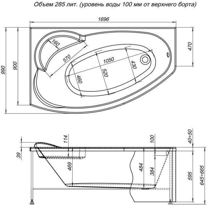 Акриловая ванна Aquanet JERSEY 168.9x99 см (00203988) - 2