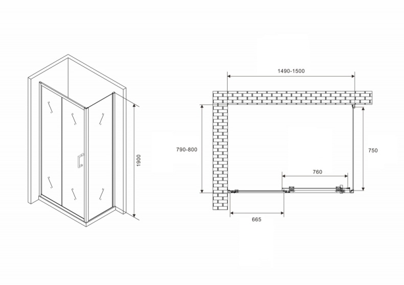 Душевой уголок Abber Schwarzer Diamant 150x80 профиль черный стекло прозрачное AG30150B5-S80B5 - 4