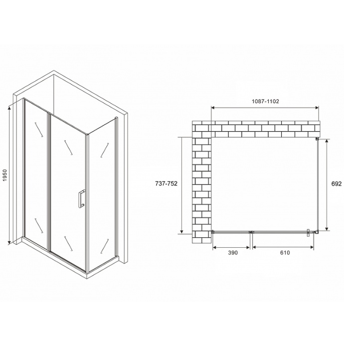 Душевой уголок Abber Sonnenstrand 110х75 черный стекло прозрачное AG04110BS-S75B - 1