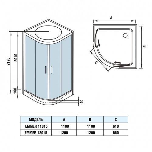 Душевая кабина WeltWasser WW500 EMMER 12015-2 120х120 хром  10000004653 - 1