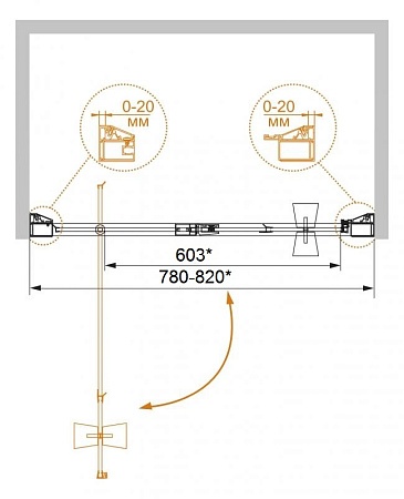 Душевая дверь Cezares Rosa 80 хром стекло матовое с узором ROSA-BA-1-80-RO-Bi - 2