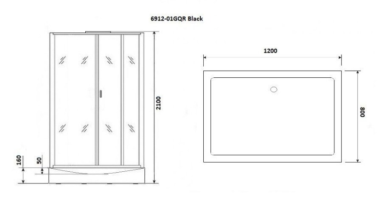 Душевая кабина Niagara Premium NG-6912-01GQR BLACK 120х80х210 правая, черная 69120134GQRBLACK - 2