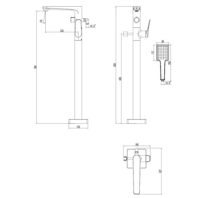 Смеситель Lemark Bronx LM3744GM для ванны напольный, графит - 1