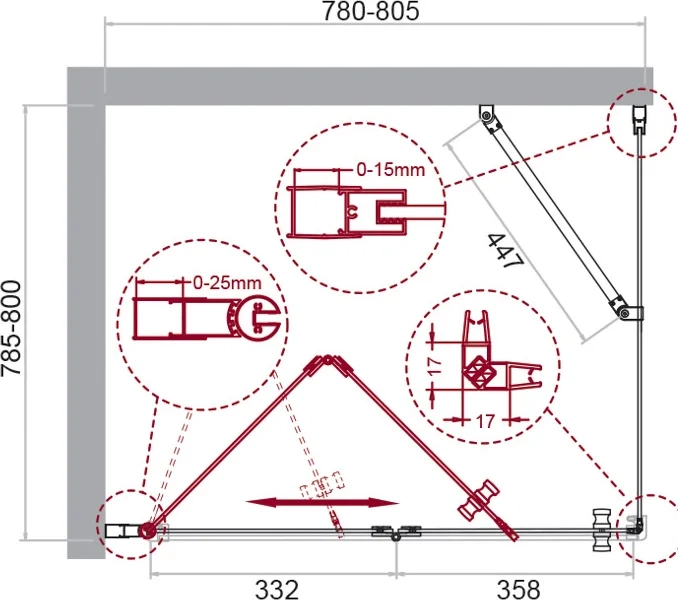 Душевой уголок BelBagno Albano 80 хром  ALBANO-AS-1-80-C-Cr - 6