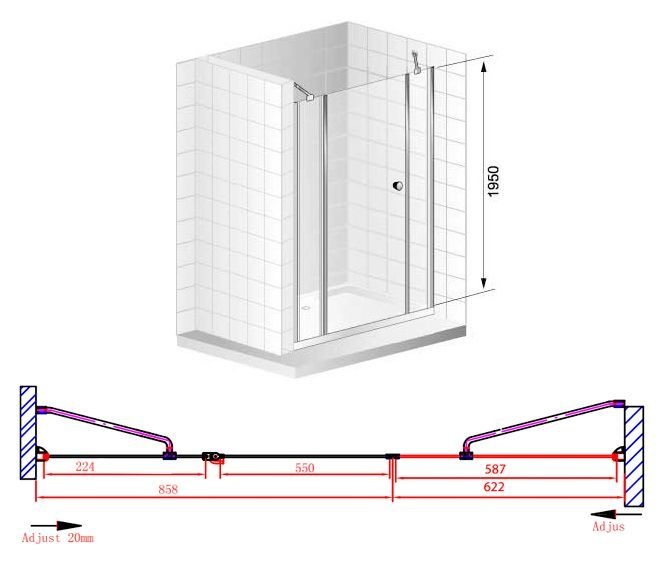 Душевая дверь Cezares Elena 150 хром стекло рифленое ELENA-W-B-13-60+60/30-P-Cr-L - 7
