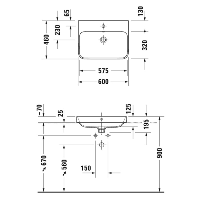 DURAVIT (Happy D.2 Plus) Умывальник 600 x 460 мм, с отверстием под смеситель, с клапаном Push-Open, цвет белый внутри/антрацит матовый снаружи 2360606100 - 1