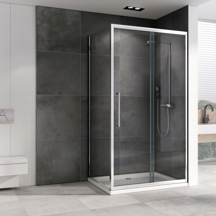 Душевой уголок Abber Schwarzer Diamant 140x60 профиль хром стекло прозрачное AG30140H-S60 - 1