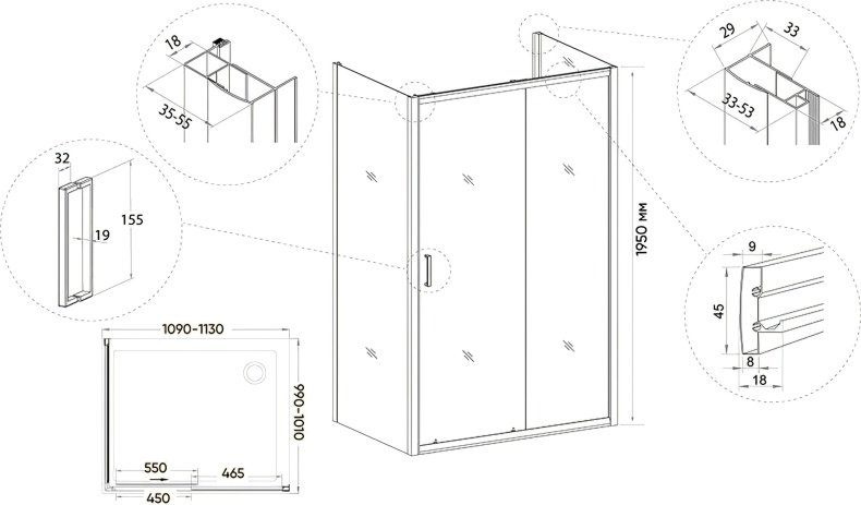 Душевой уголок Veconi Rovigo RV-046B 110x100, черный - 2