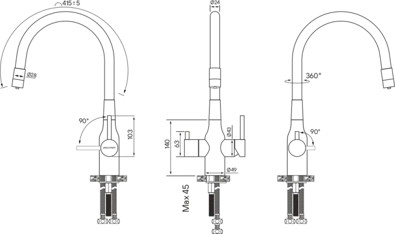 Смеситель для кухни Paulmark Salix с гибким изливом темный хром - черный матовый Sa213419-GM - 14