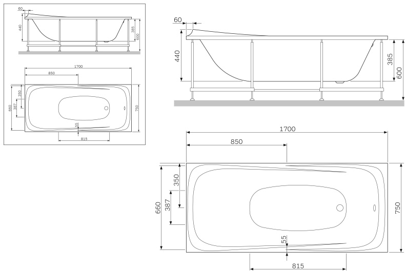 W30A-170-075W-P Sensation, панель фронтальная для ванны Sensation A0 170х75 см, шт - 1