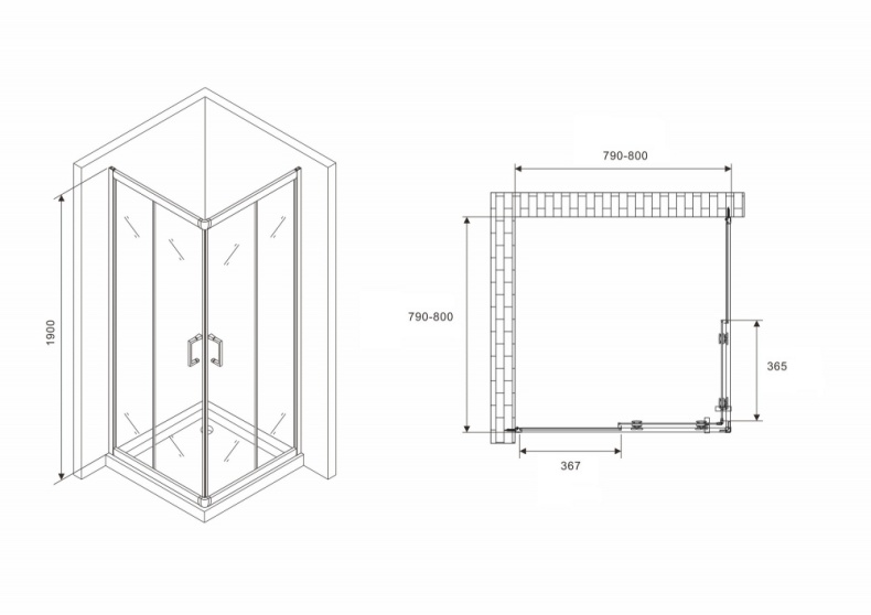 Душевой уголок ABBER Schwarzer Diamant 80х8 черный  AG02080B5 - 3