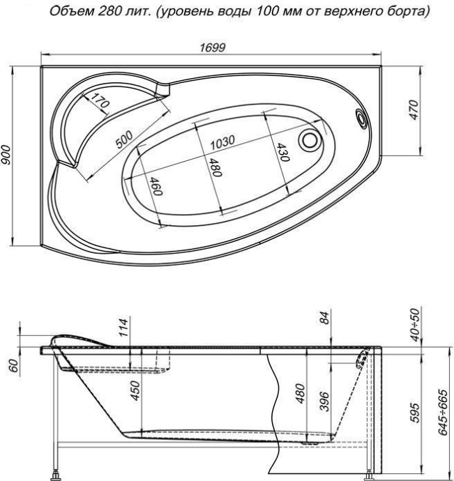 Акриловая ванна Aquanet Sofia 170x100 см (00204039) - 2