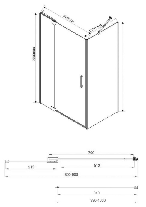 Душевой уголок Vincea Extra 90х100 профиль черный стекло прозрачное VSR-1E809010CLB - 2