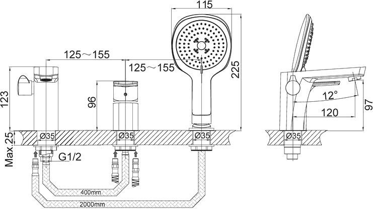 Смеситель D&K Berlin Technishe DA1434915 на борт ванны - 2