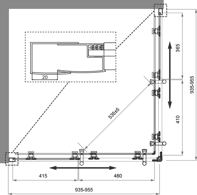 Душевой уголок BelBagno Uno 95 стекло текстурное  UNO-195-A-2-95-P-Cr - 4