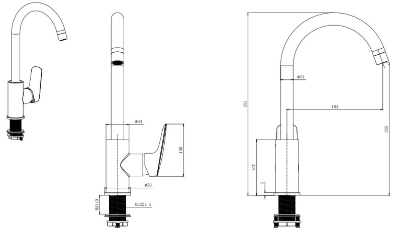 Смеситель для кухни AQUATEK ВЕГА AQ1082CR, полукруглый излив - 1