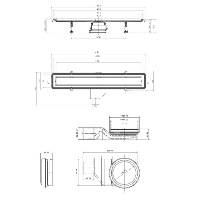 Душевой лоток Pestan Confluo Premium Line 450 с решеткой 13100002 - 1