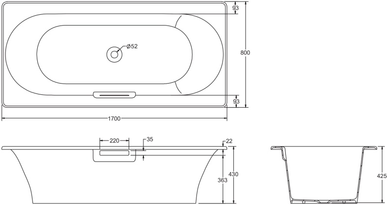 Чугунная ванна Jacob Delafon Volute 170x80 E6D901-0 - 3