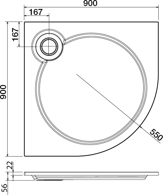 Поддон для душа Cezares Tray R 90-550 TRAY-S-R-90-550-56-W - 1