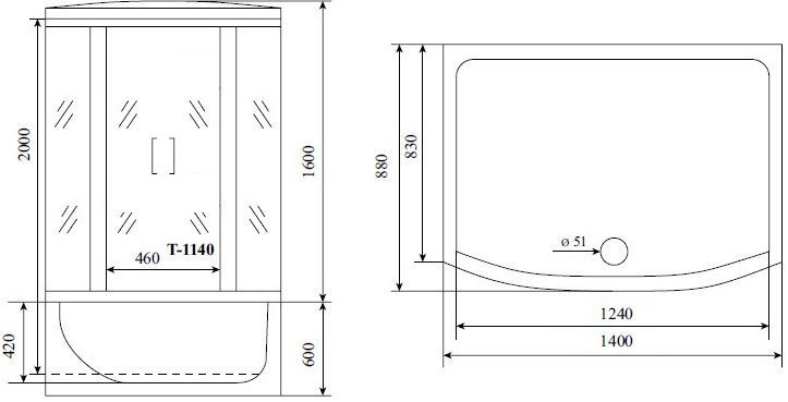 Душевая кабина Timo Standart 140x88 см  T-1140 - 1