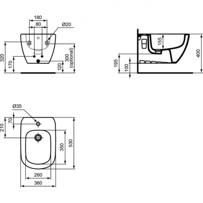 Биде подвесное TESI 1/отв черн Ideal Standard T3552V3 - 1