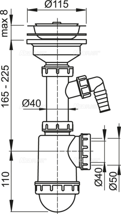 Сифон для мойки A446P с нерж. решеткой D=115 и под A446P-DN50/40 - 1