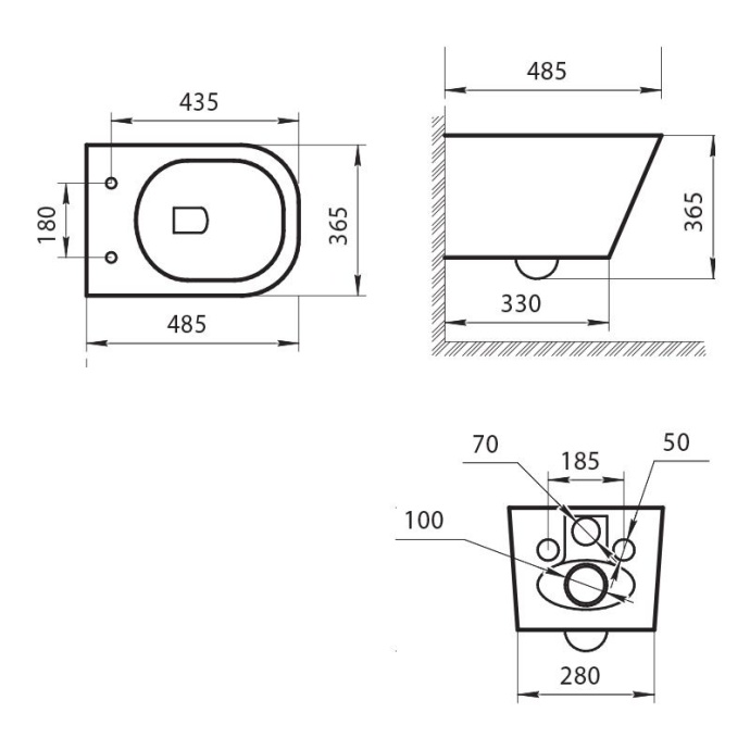 OVALE AM011CHR-MB Чаша унитаза подвесного, безободкового, цвет чёрный матовый ART&MAX - 2