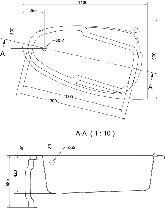 Акриловая ванна Cersanit Joanna 140 R ультра белый 63335 - 10