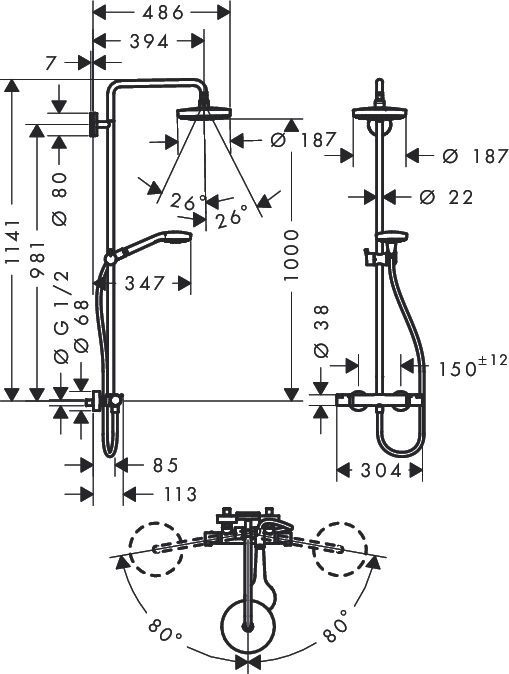 Душевая стойка Hansgrohe Croma Select S 180 2jet 27253400 с термостатом - 3