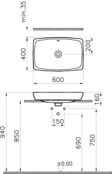 Раковина VitrA Metropole 60x40 см 5668B003-0012 - 4