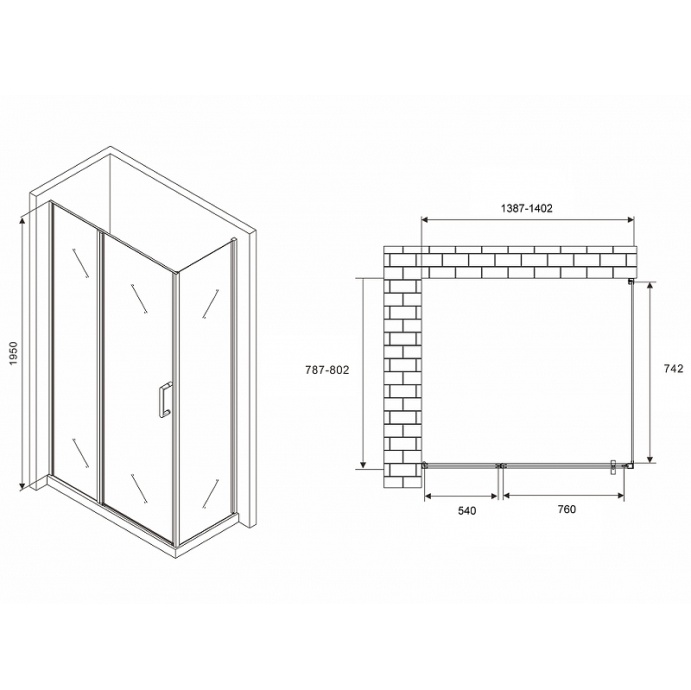 Душевой уголок Abber Sonnenstrand 140х80 хром стекло прозрачное AG04140S-S80 - 1