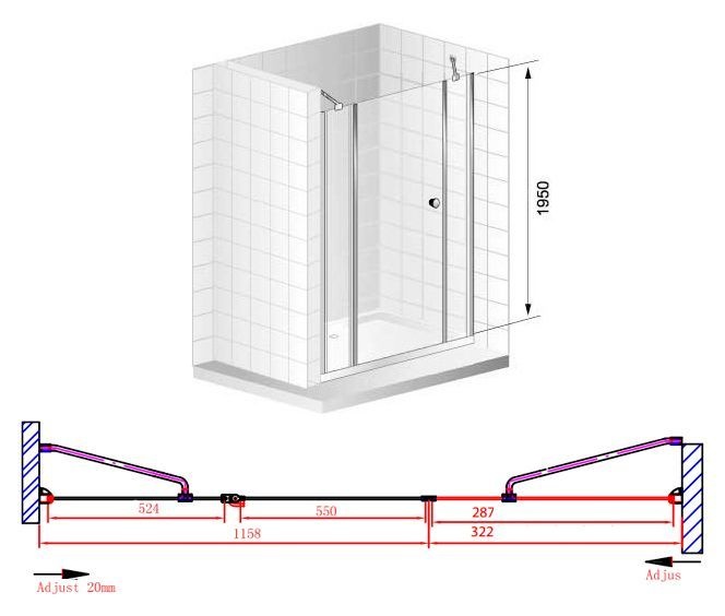 Душевая дверь Cezares Elena 150 хром стекло рифленое ELENA-W-B-13-30+60/60-P-Cr-L - 6