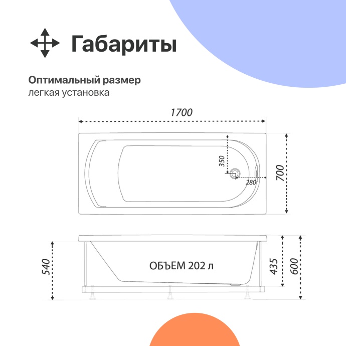 Акриловая ванна DIWO Углич 170x70 с ножками 567874 - 4