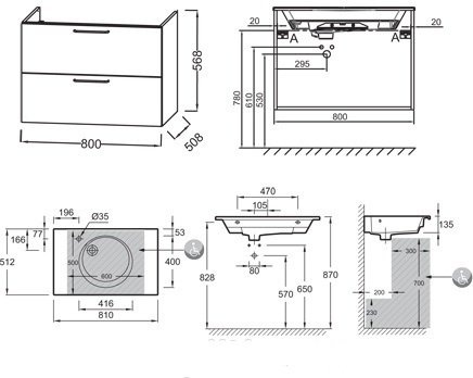 EB2522-R5-E52  Rive Gauche Мебель для раковины-столешницы EXAW112-Z/ EB2562, 80 см, ДУБ ТАБАК/ ручки ХРОМ - 1