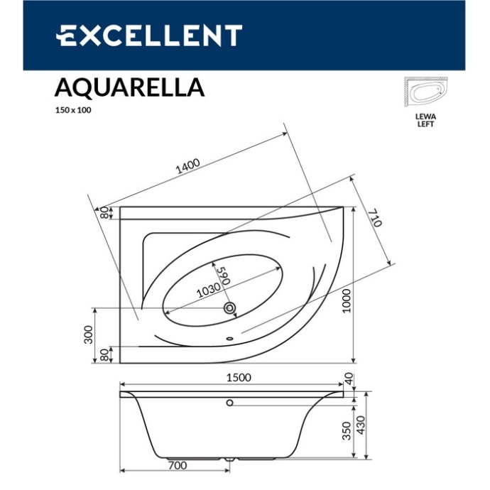 Ванна акриловая Excellent Aquaria Smart 150x100 L с гидромассажем белый - хром WAEX.ARL15.SMART.CR - 7