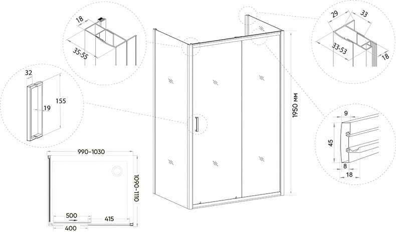 Душевой уголок Veconi Rovigo RV-046B 100x110, черный - 3