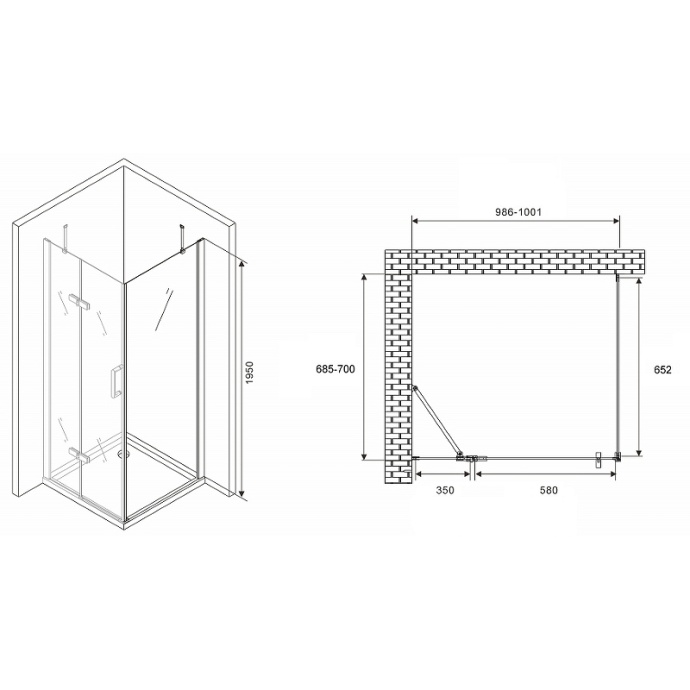 Душевой уголок Abber Zart 100x70 профиль хром стекло прозрачное AG08100-S71 - 3