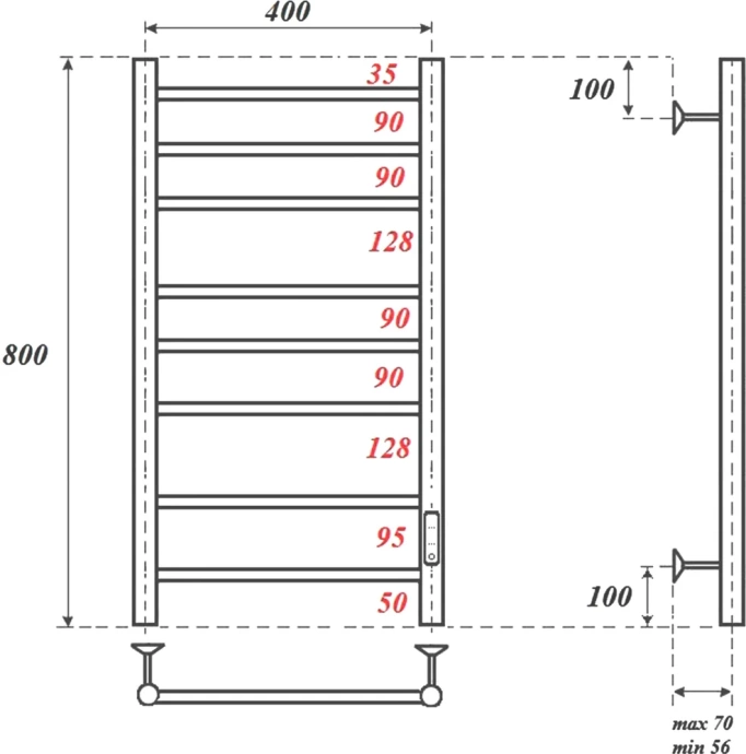 Полотенцесушитель электрический Point Аврора 40х80 черный PN10848B - 1