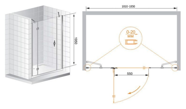 Душевая дверь в нишу Cezares Bergamo B13 90 60/40 C Cr L BERGAMO-W-B-13-90+60/40-C-Cr-L - 5