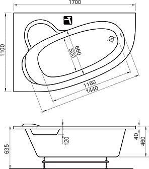 Акриловая ванна Ravak Asymmetric 170x110 см  C481000000 - 1