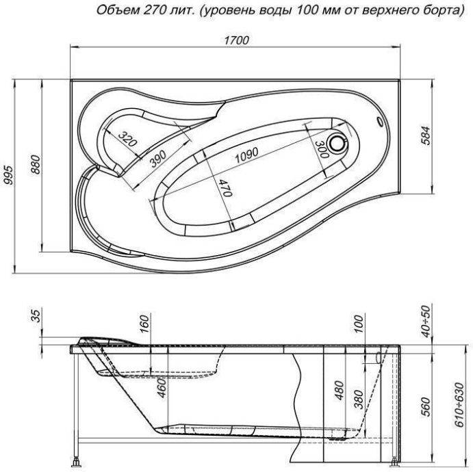 Акриловая ванна Aquanet Palma 170x90 L 204022 - 6